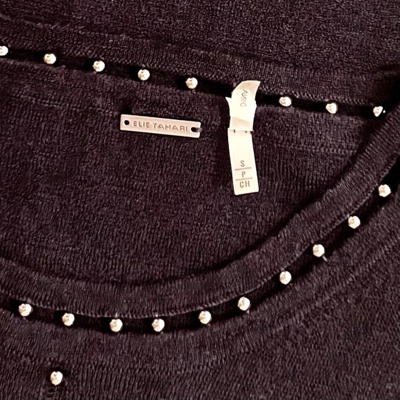 ELIE TAHARI Black Merino Wool Beaded Studded Short Sleeve Sweater Knitwear Small - Picture 9 of 11